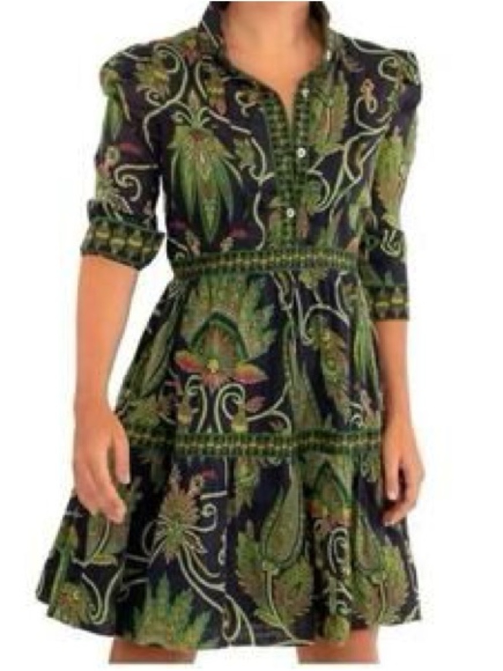 Gretchen Scott Designs Navy Dress with Green Paisley Print 100% cotton